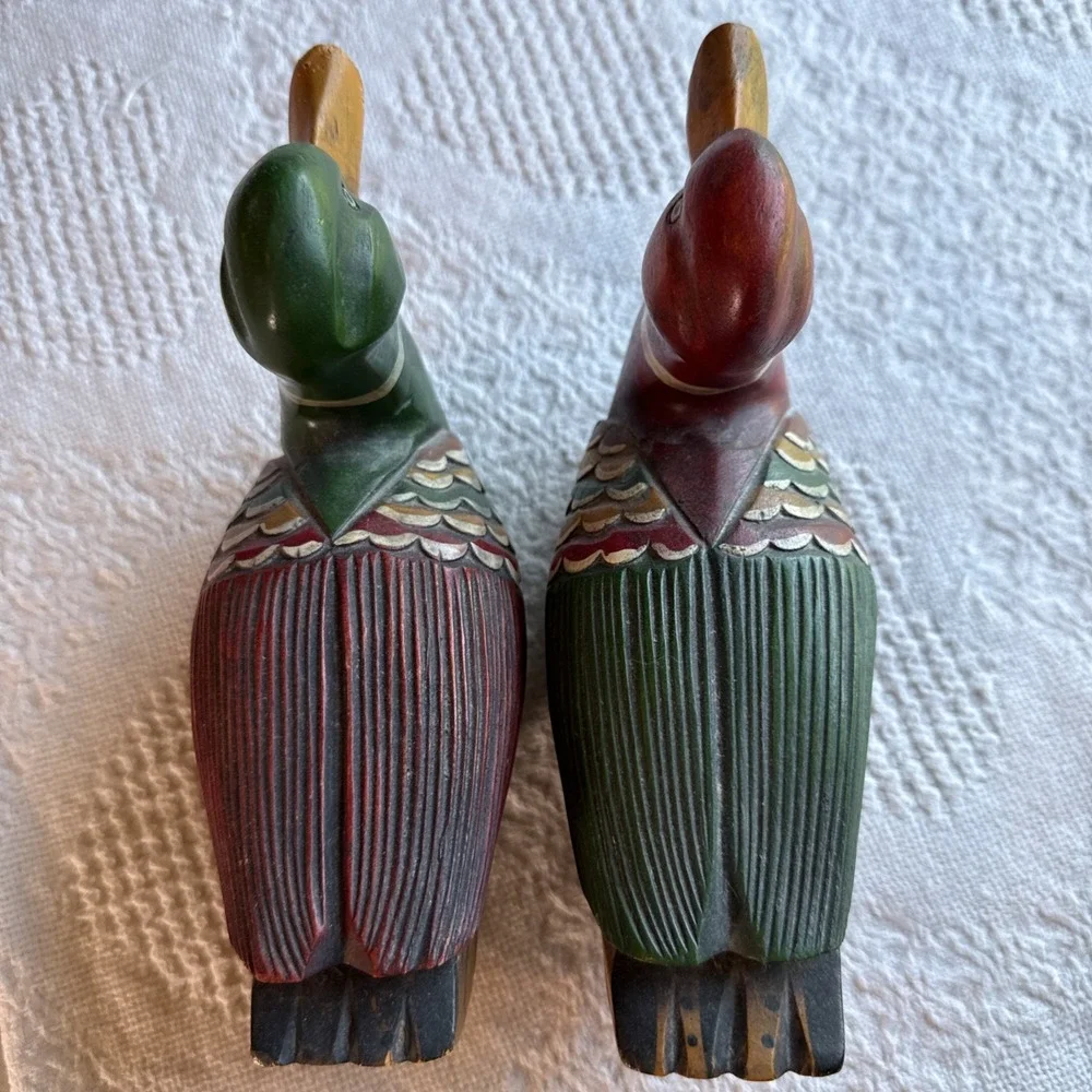 Vintage Decorative Wooden Duck Decoys. Mallard, Wood Duck Set of 2